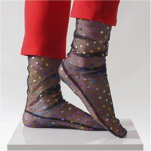 Stars Sheer Socks, Colorful Stars Tulle Sock, Dress Socks For Heels